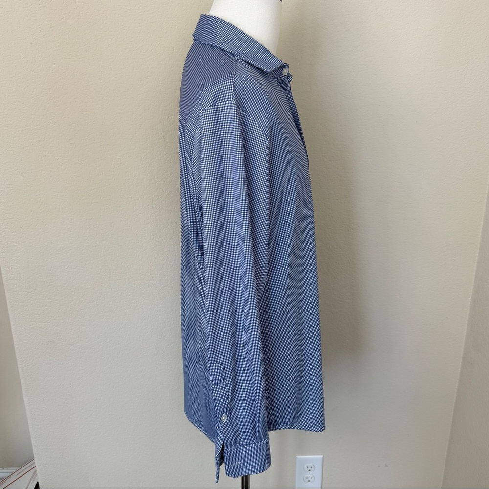 MIZZEN + MAIN White/Blue Gingham Check Trim Fit Sz L Button Front Shirt - Picture 4 of 8